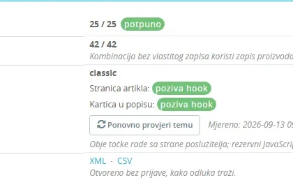 Pregled stanja modula u administraciji PrestaShopa