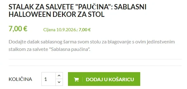Stranica artikla s istaknutom sidrenom cijenom (PrestaShop)
